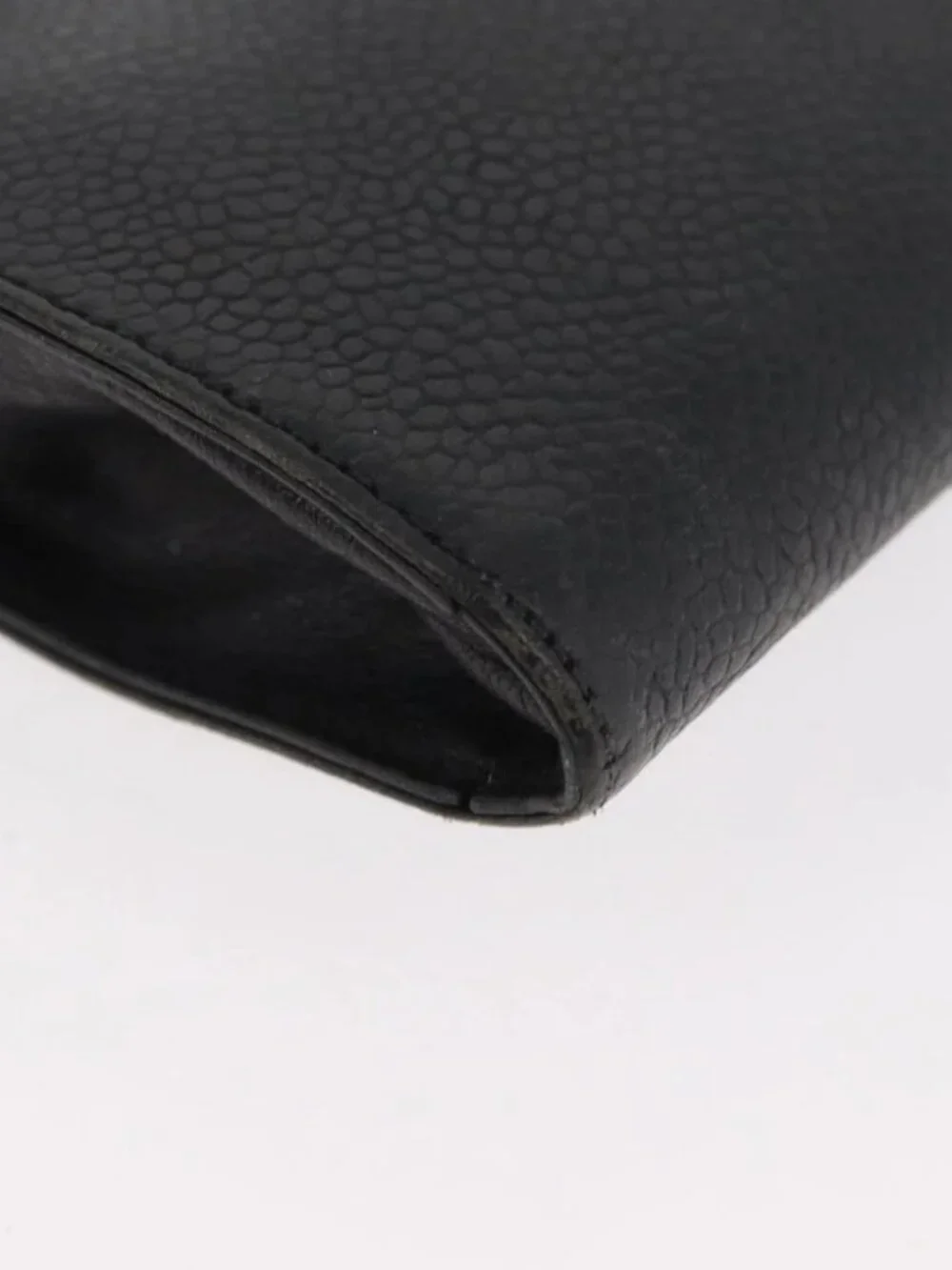 CHANEL Glasses Case Grained Calf Skin Black Gold CC Auth am11661